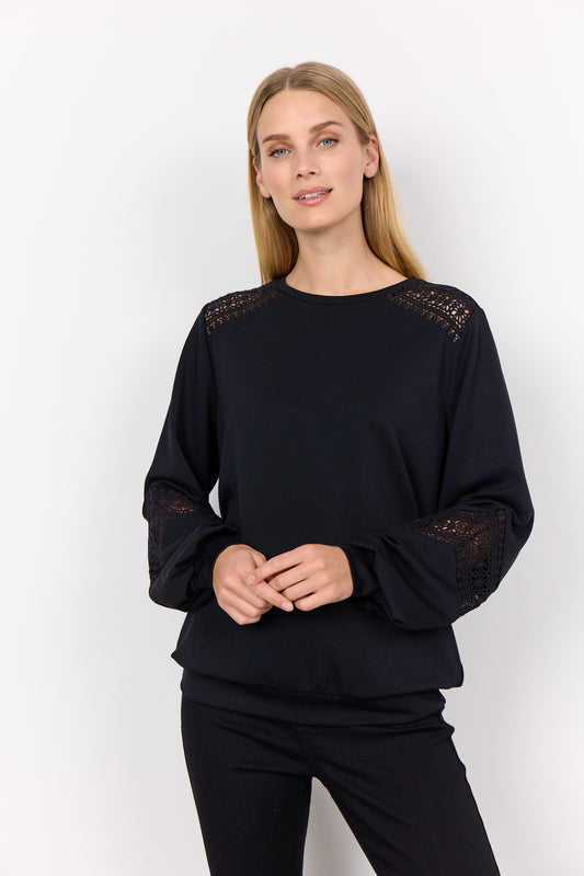 SOYA CONCEPT Banu 193 Black Crocheted Lace Crewneck