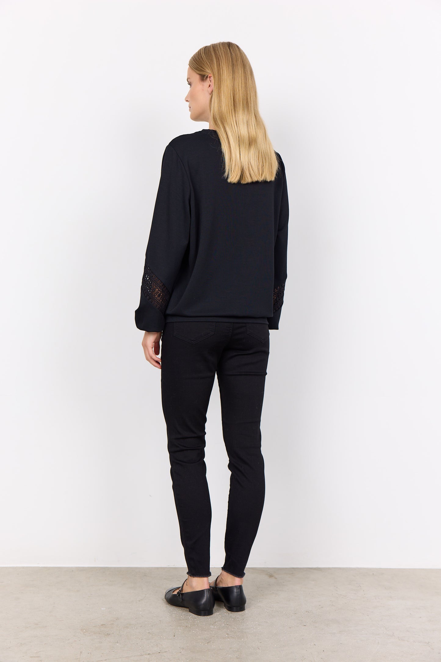 SOYA CONCEPT Banu 193 Black Crocheted Lace Crewneck