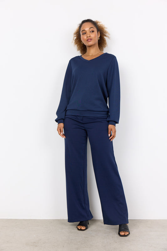 SOYA CONCEPT BANU 194 Navy Blue Iris V Neck Luxe Sweat Shirt