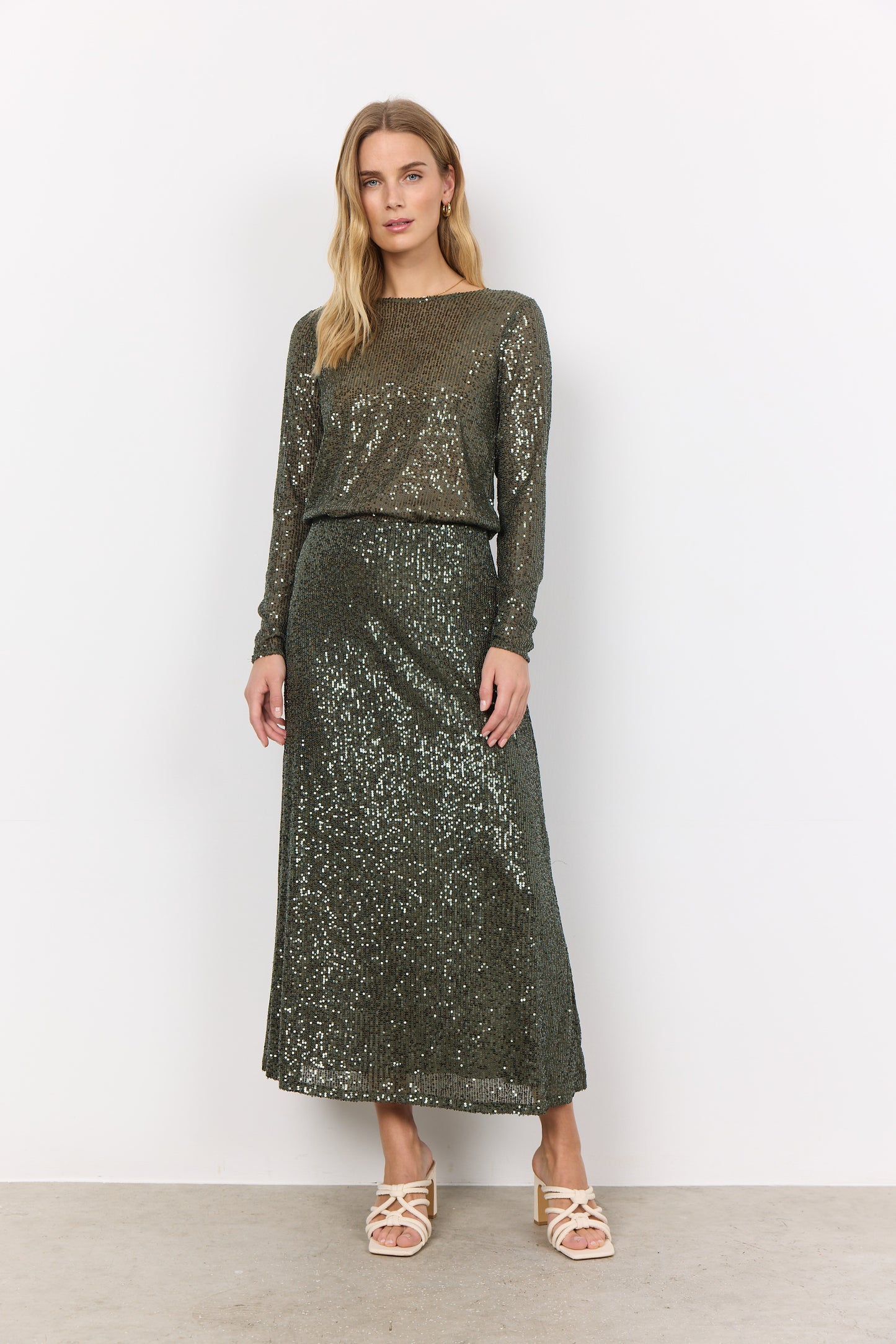 SOYA CONCEPT Nanette 3 Chic Olive Green Glam Sequin Skirt