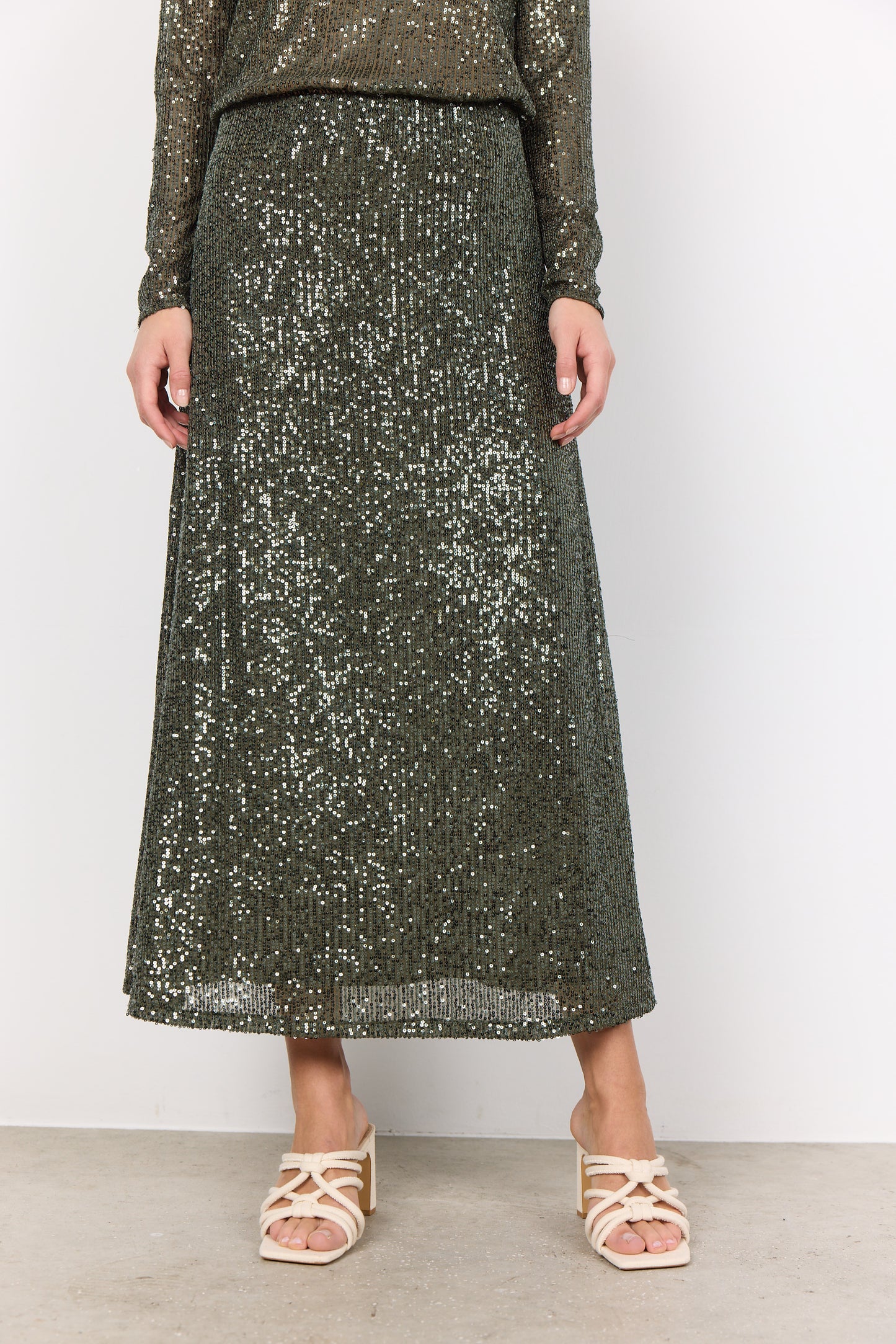 SOYA CONCEPT Nanette 3 Chic Olive Green Glam Sequin Skirt