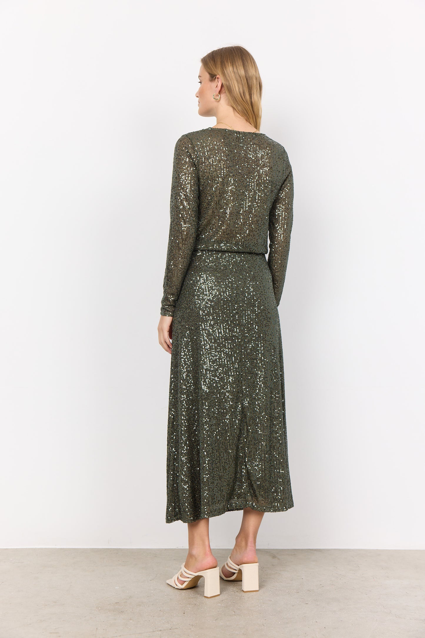 SOYA CONCEPT Nanette 3 Chic Olive Green Glam Sequin Skirt