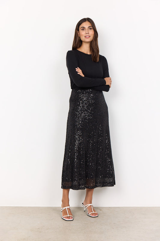 SOYA CONCEPT Nanette 3 Chic Black Glam Sequin Skirt