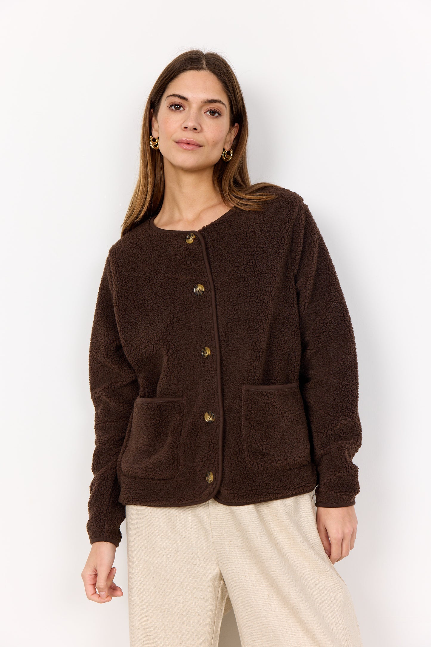 SOYA CONCEPT ONYX Chocolate Brown Teddy Cardigan
