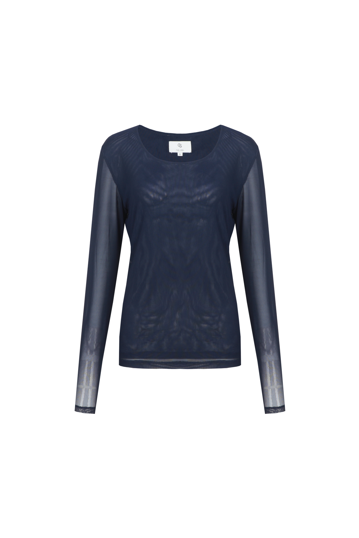 C&S THE LABEL TANEA Navy Blue Sheer Mesh Long Sleeve Top