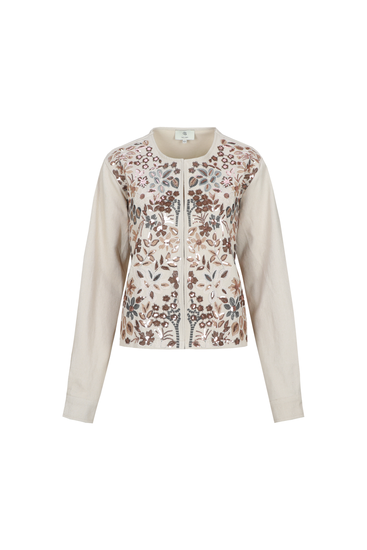 C&S THE LABEL JOY Cream Floral Embroidered Sequin Jacket