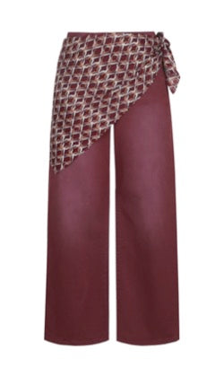 C&S THE LABEL MONTPELLIER Merlot Burgundy Wide Leg Denim Jeans with Scarf Belt
