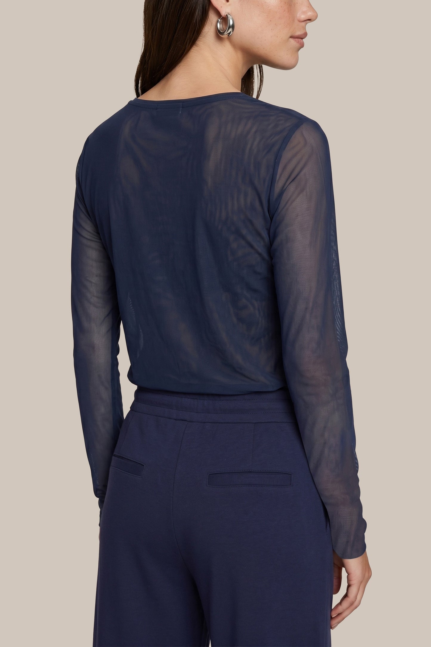C&S THE LABEL TANEA Navy Blue Sheer Mesh Long Sleeve Top