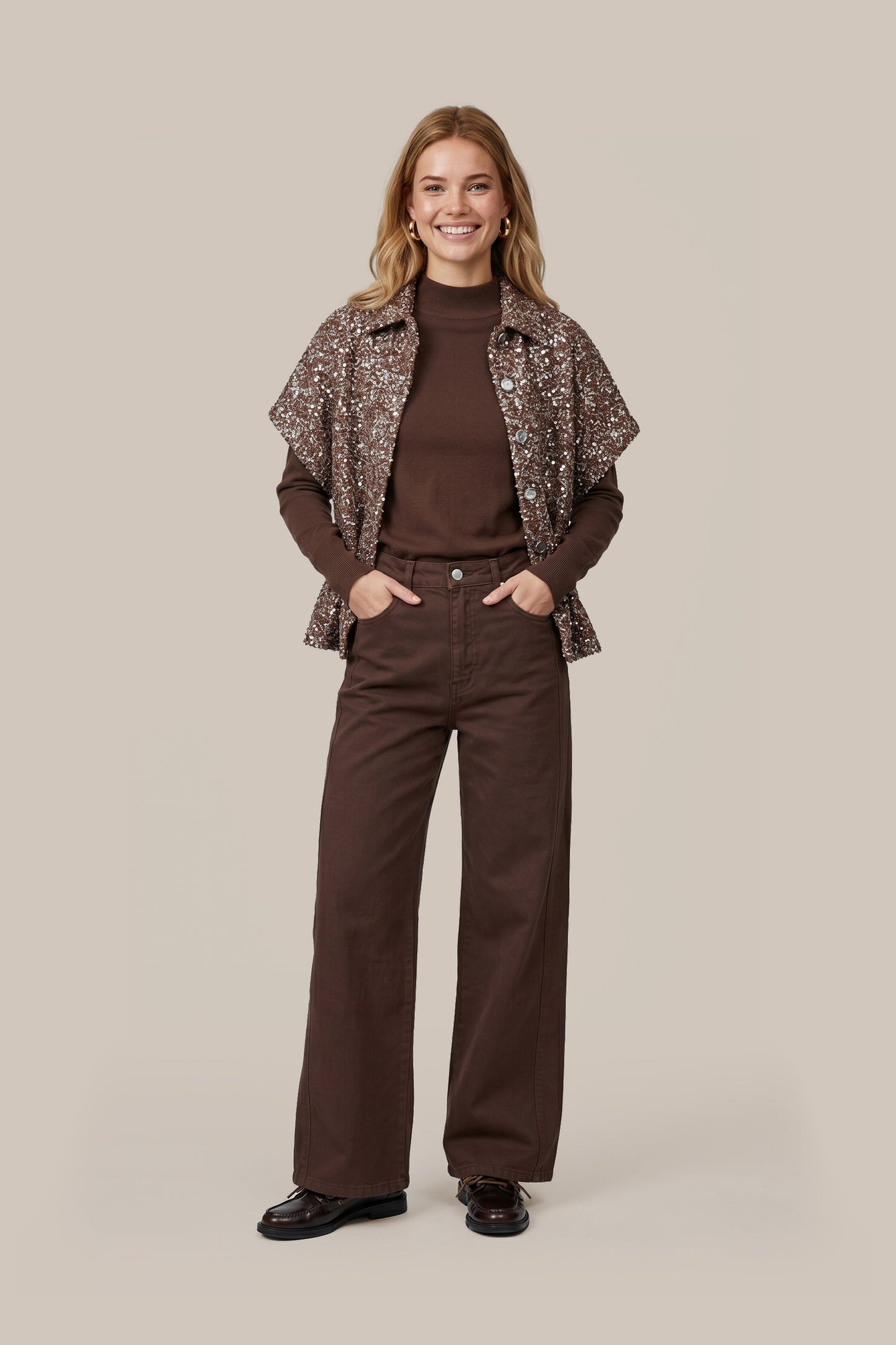 C&S THE LABEL NICO Mocha Brown Wide Leg Jeans