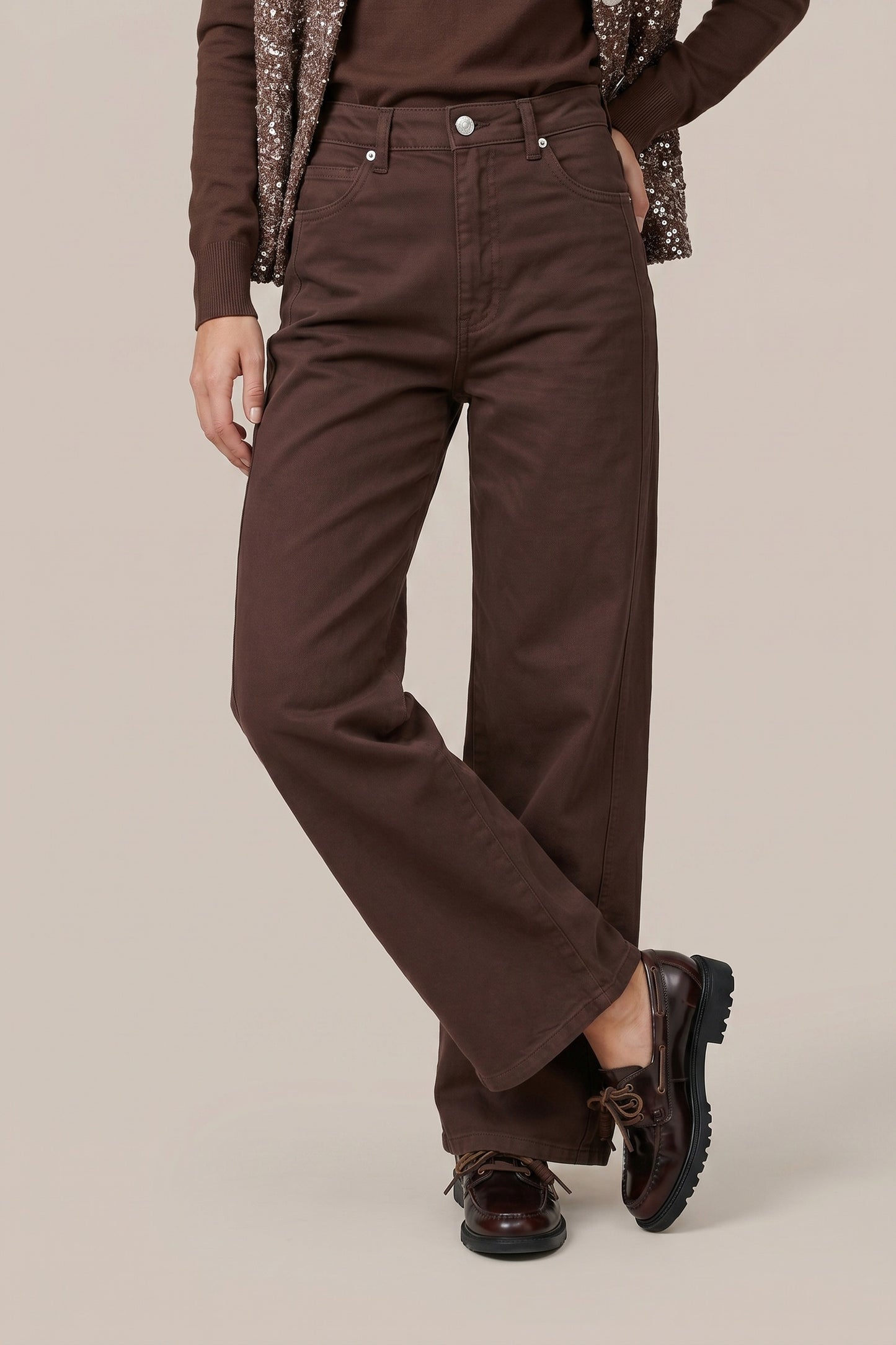 C&S THE LABEL NICO Mocha Brown Wide Leg Jeans