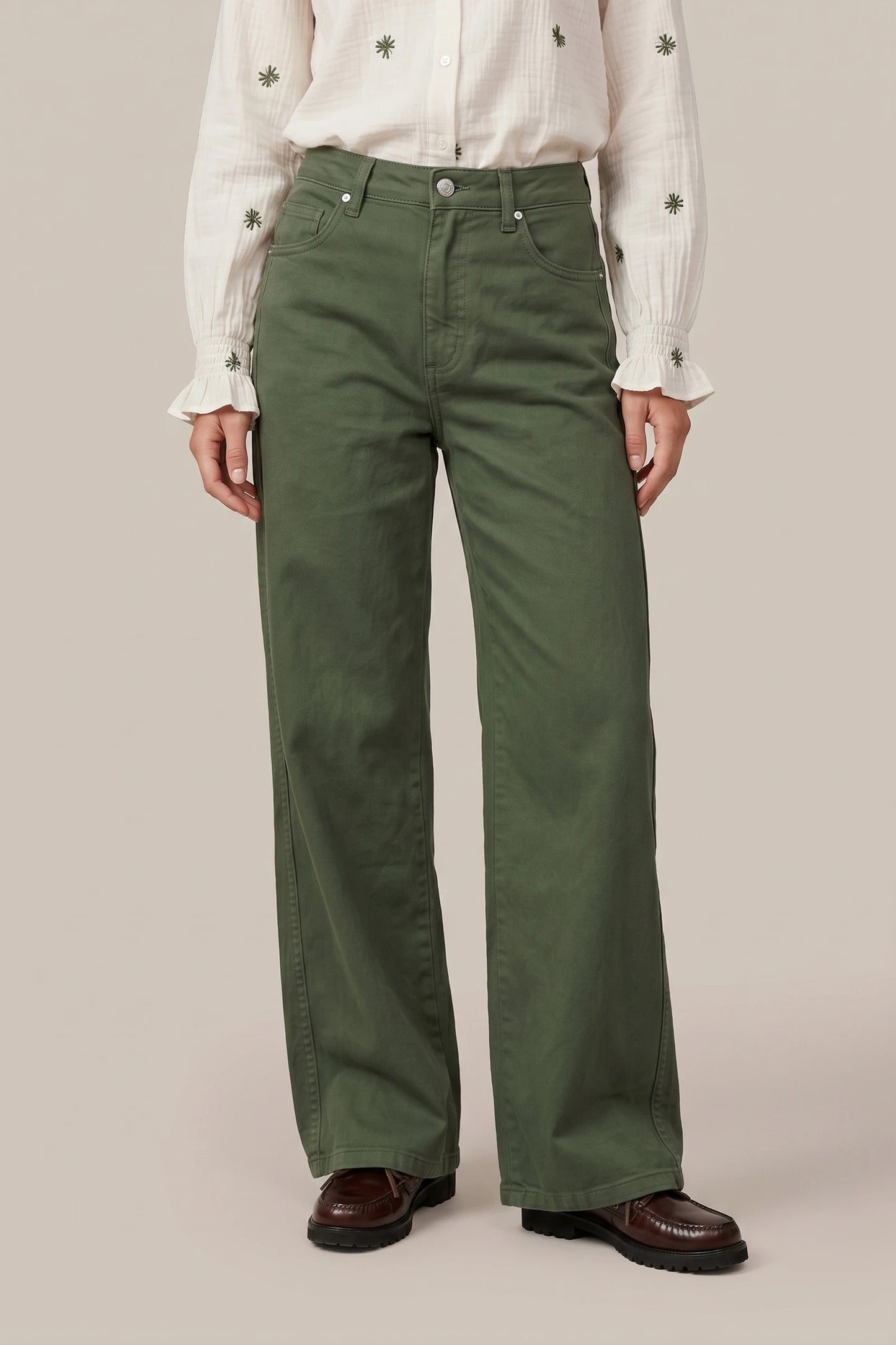C&S THE LABEL NICO Olive Green Wide Leg Jeans