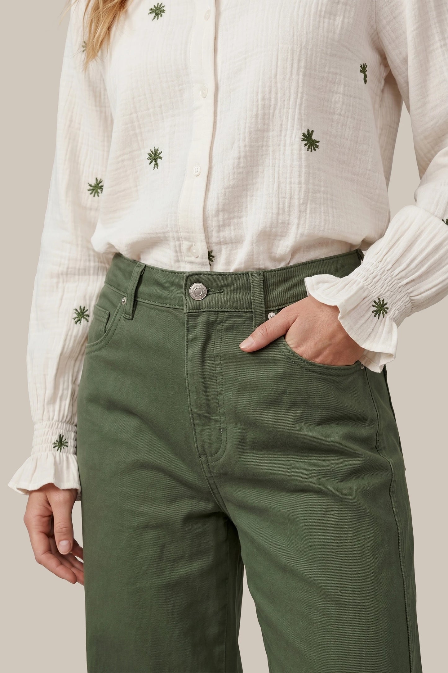 C&S THE LABEL NICO Olive Green Wide Leg Jeans