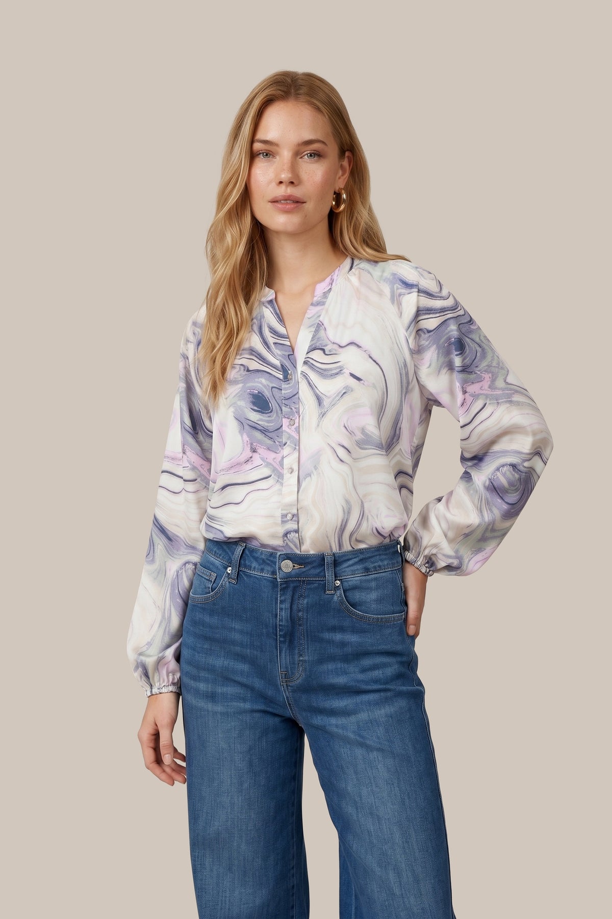 C&S THE LABEL LIVELY Abstract Marble Print Blouse