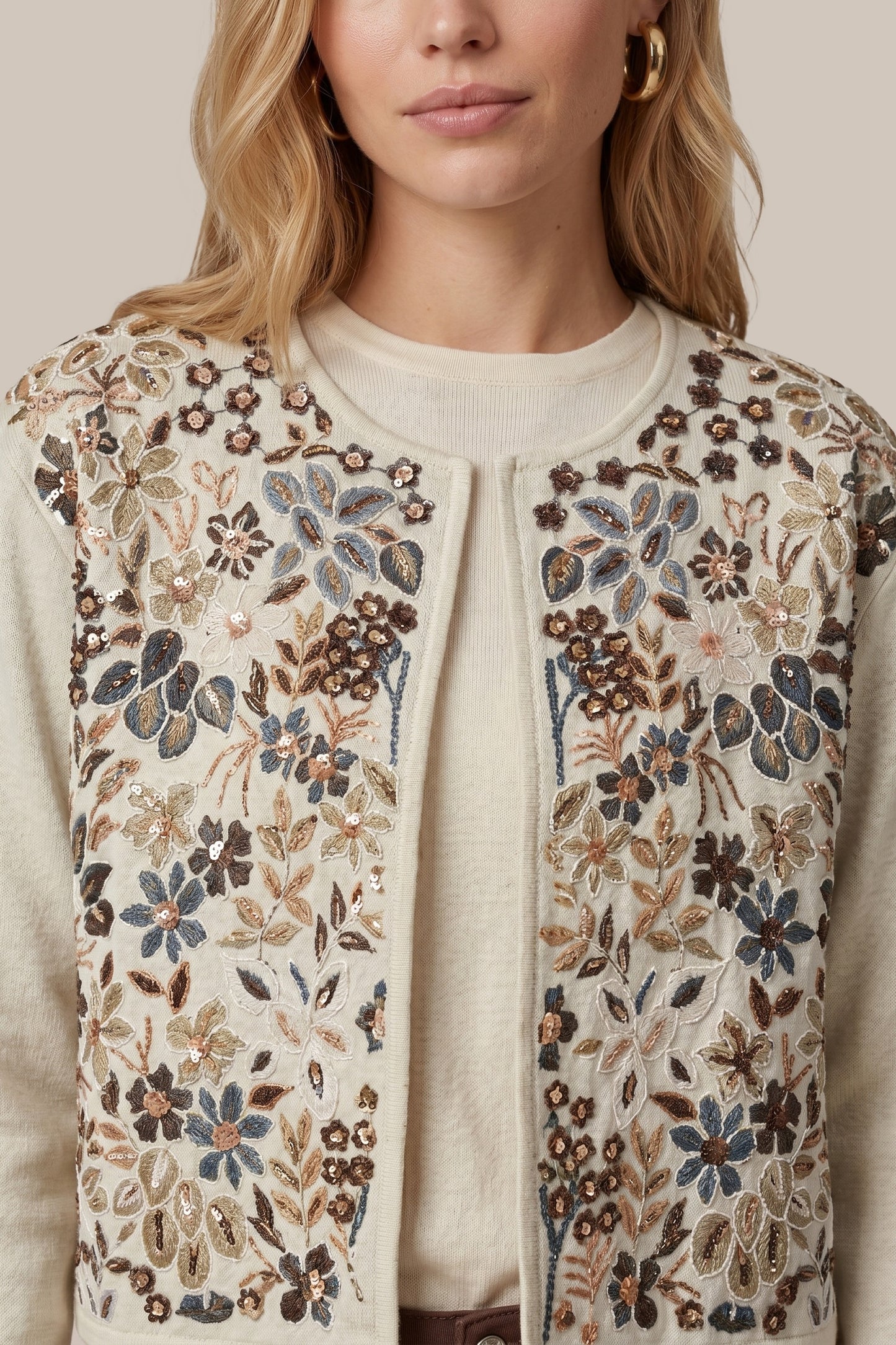 C&S THE LABEL JOY Cream Floral Embroidered Sequin Jacket