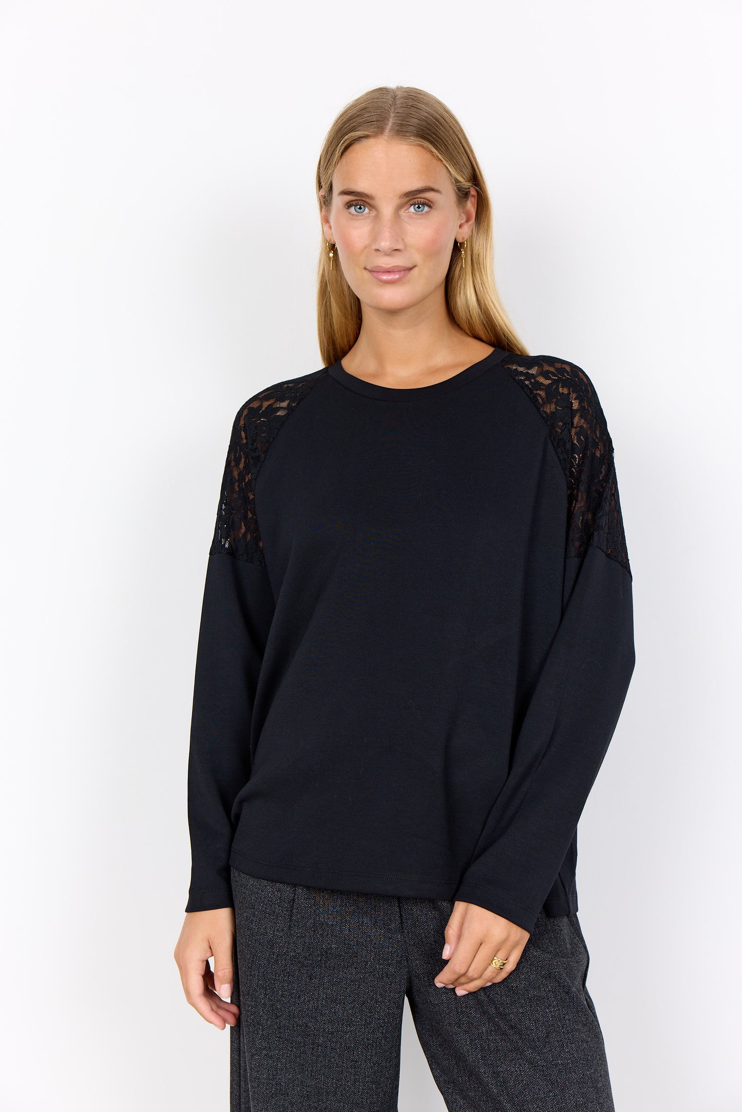 SOYA CONCEPT BANU Black Lace Crewneck