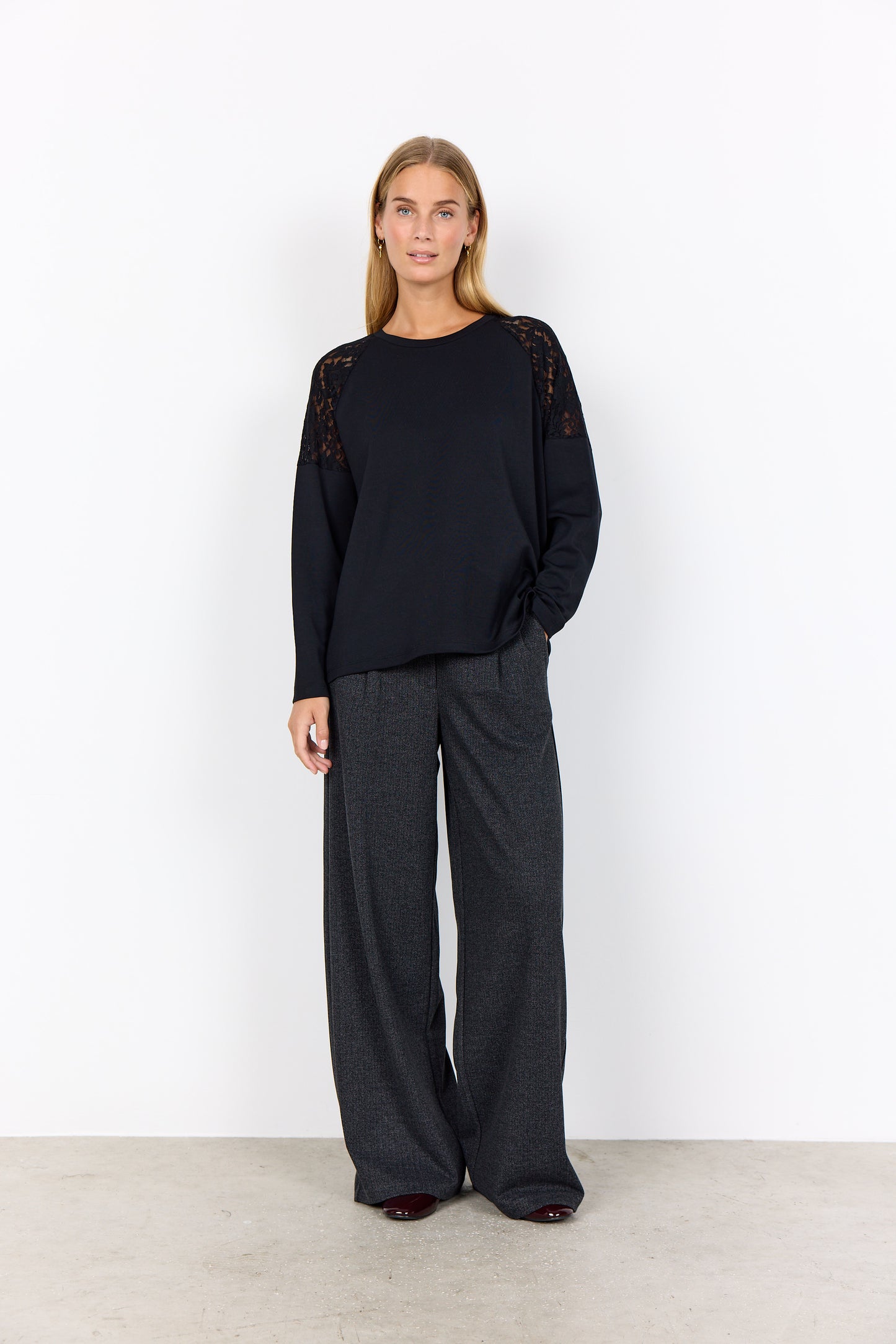 SOYA CONCEPT BANU Black Lace Crewneck