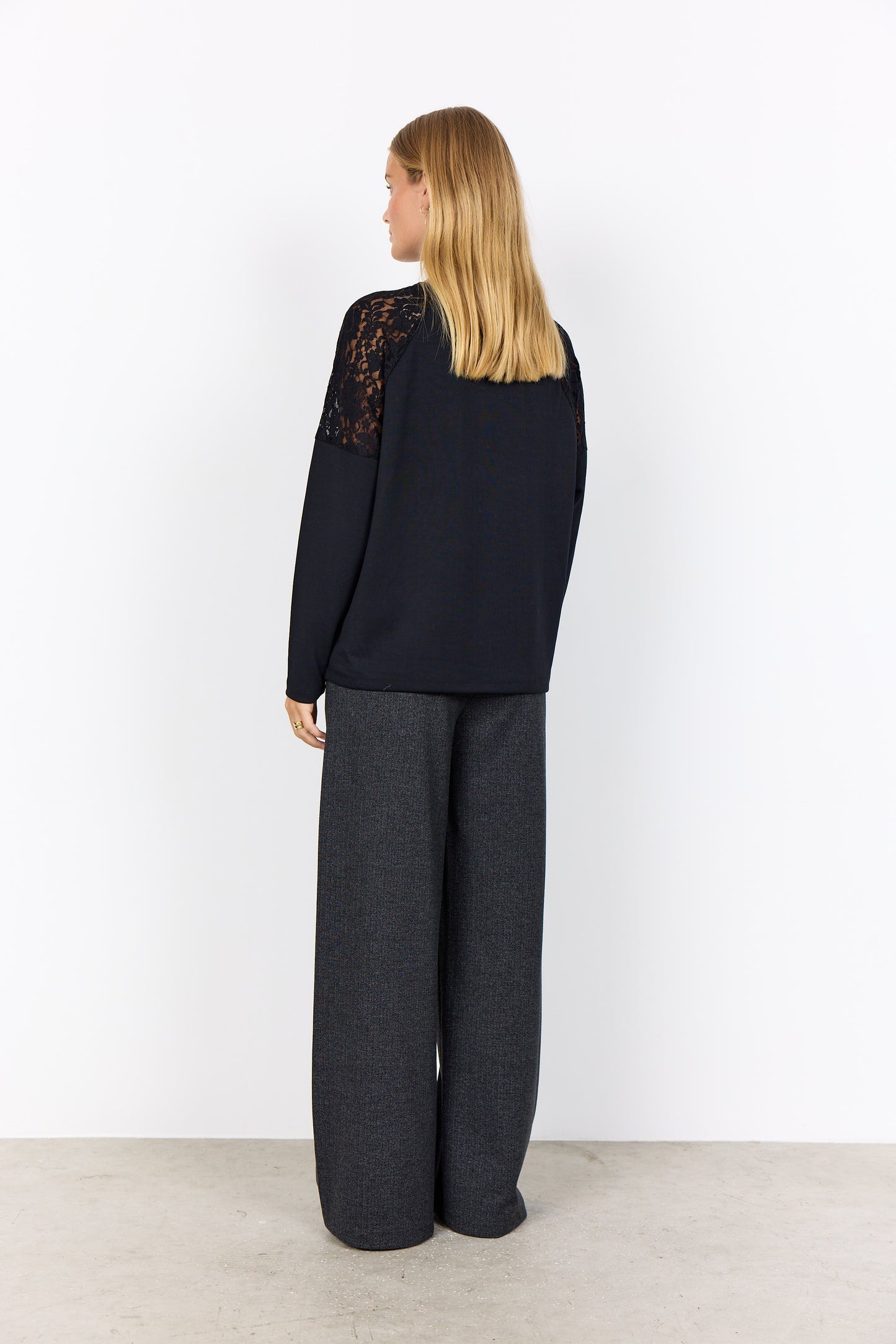 SOYA CONCEPT BANU Black Lace Crewneck