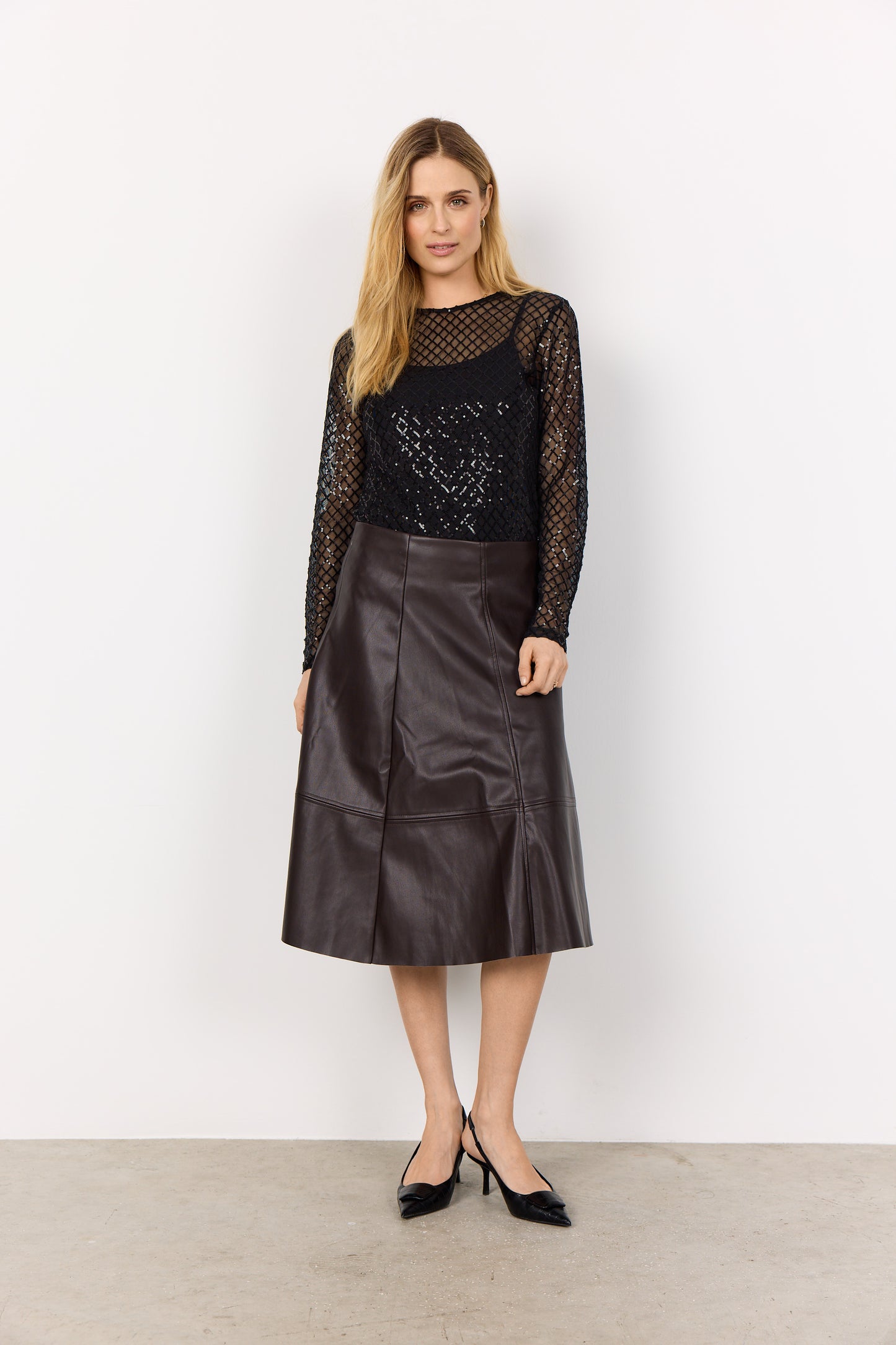 SOYA CONCEPT ASIMA Black Sequin Mesh Longsleeve Top