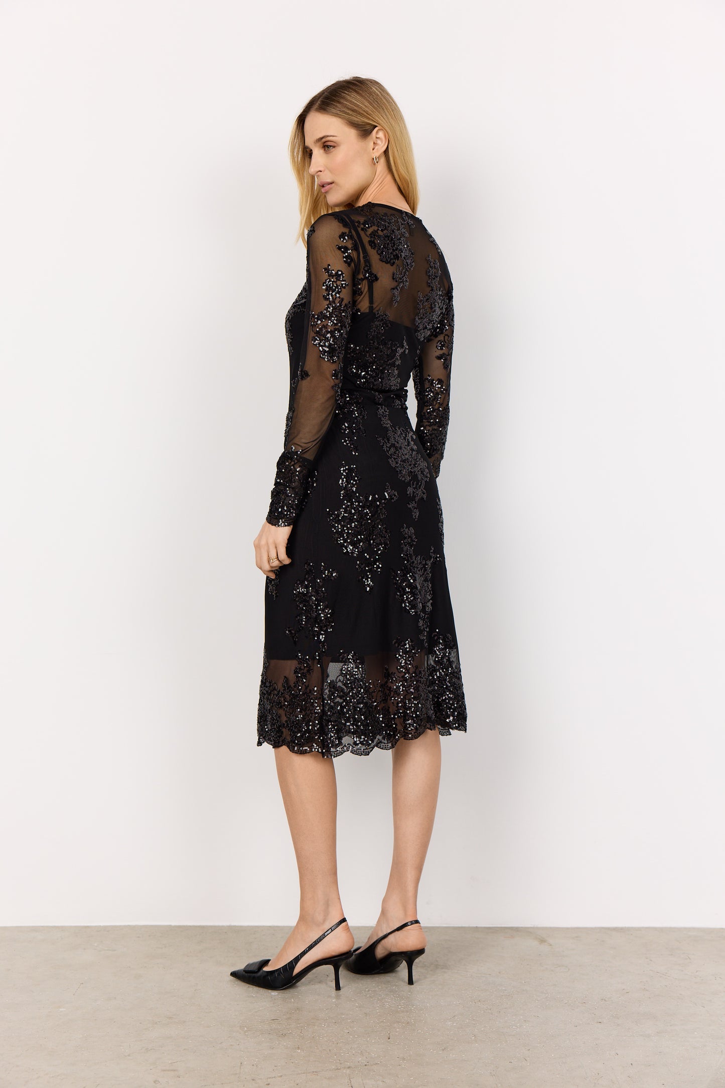 SOYA CONCEPT AUBE Black Sequin Floral Mesh Longsleeve