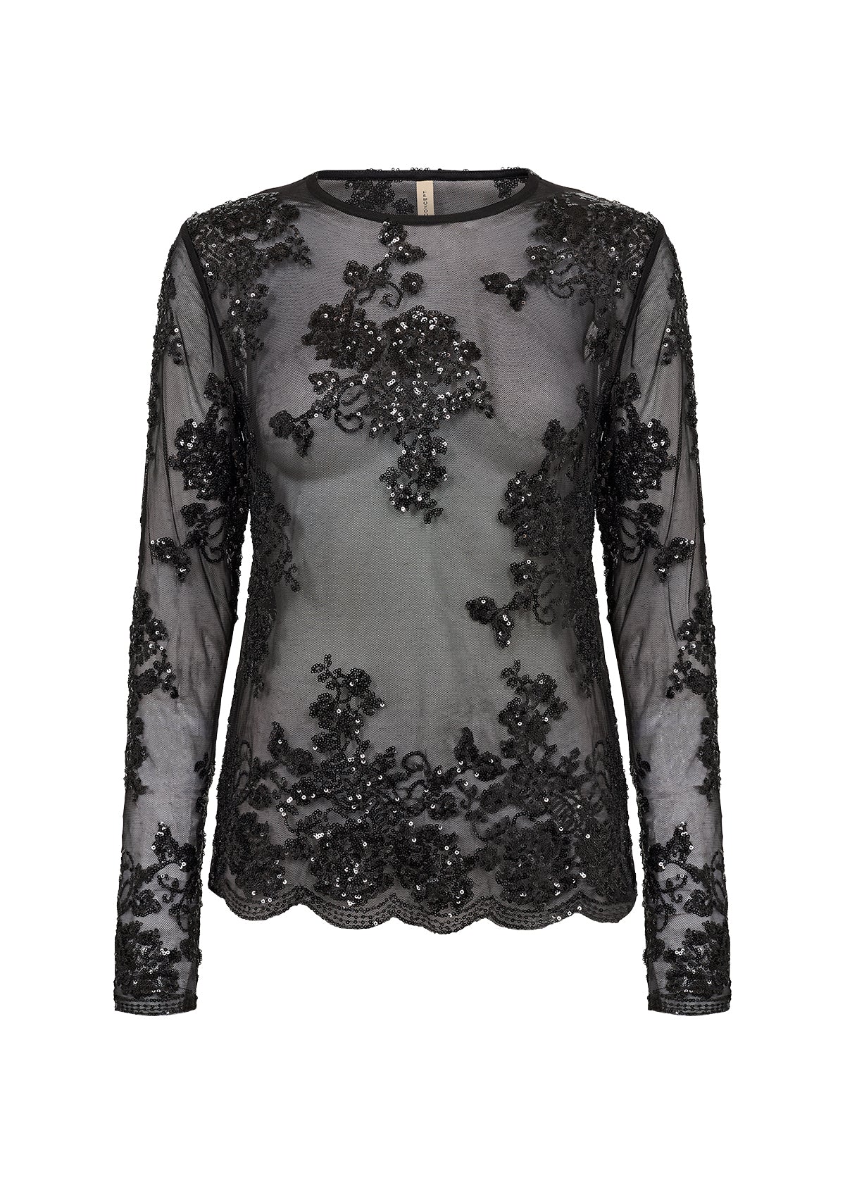 SOYA CONCEPT AUBE Black Sequin Floral Mesh Longsleeve