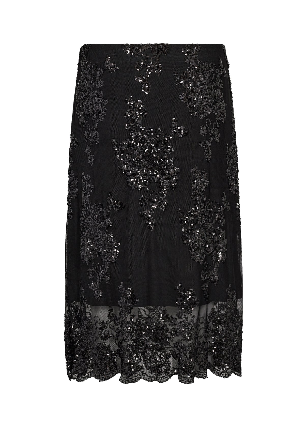 SOYA CONCEPT AUBE Black Floral Sequin Mesh Skirt
