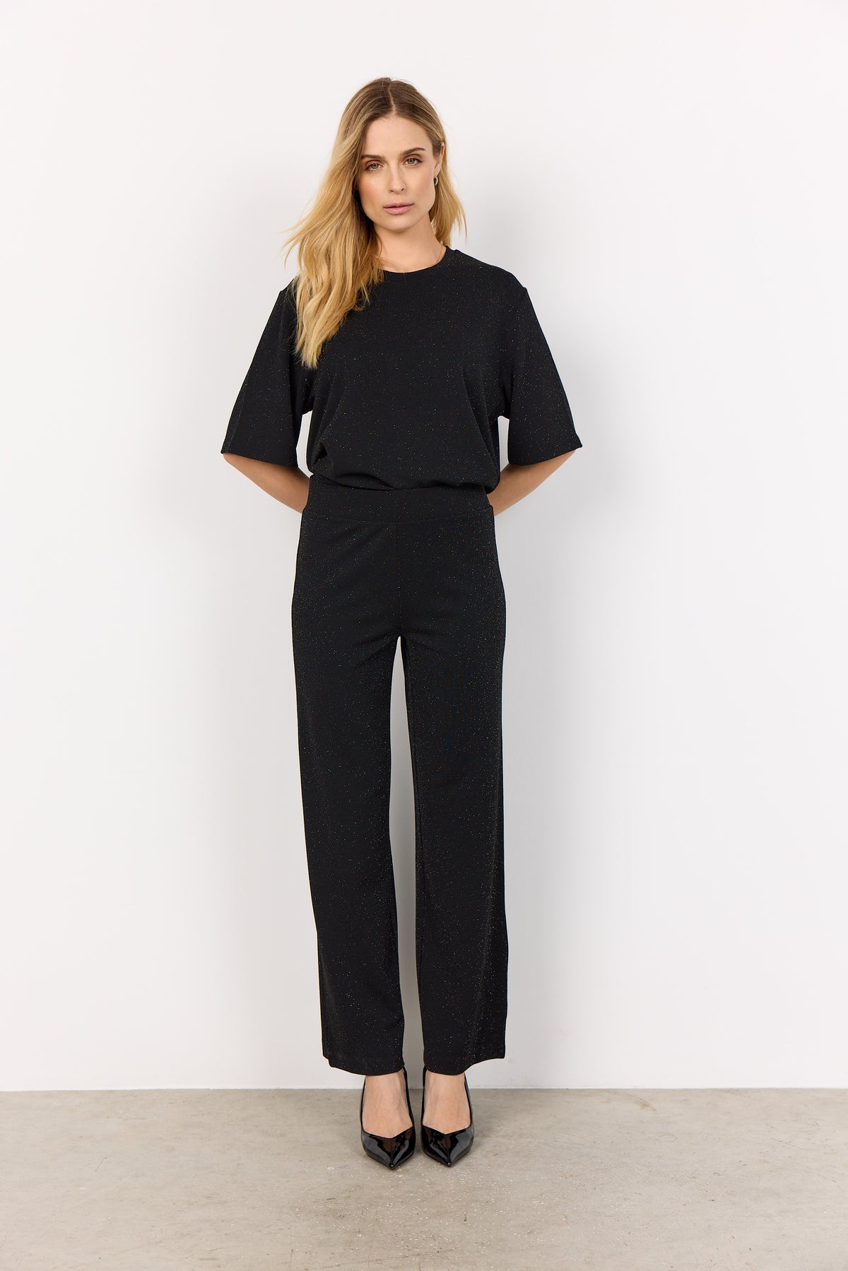 SOYA CONCEPT ANDINE 3 Black Silver Wide Leg Sparkle Pants