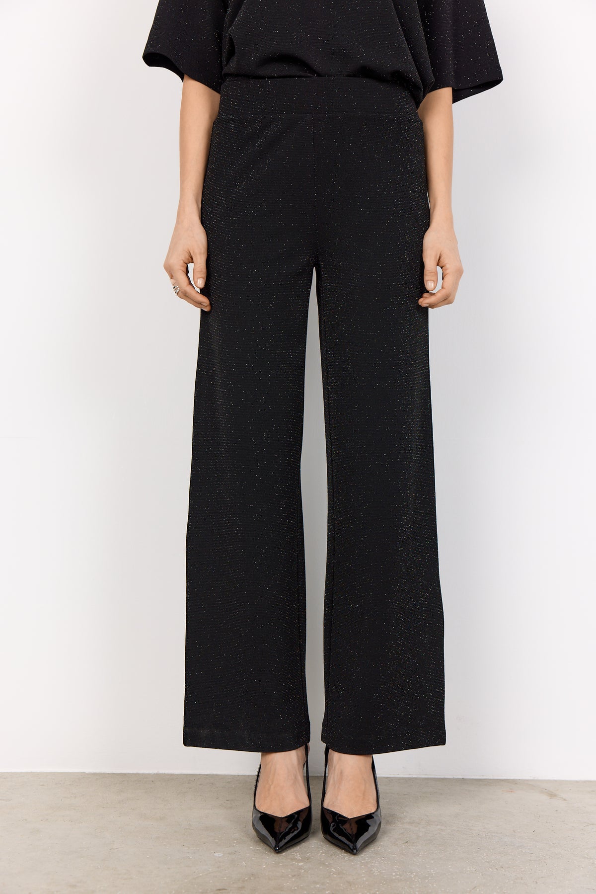 SOYA CONCEPT ANDINE 3 Black Silver Wide Leg Sparkle Pants