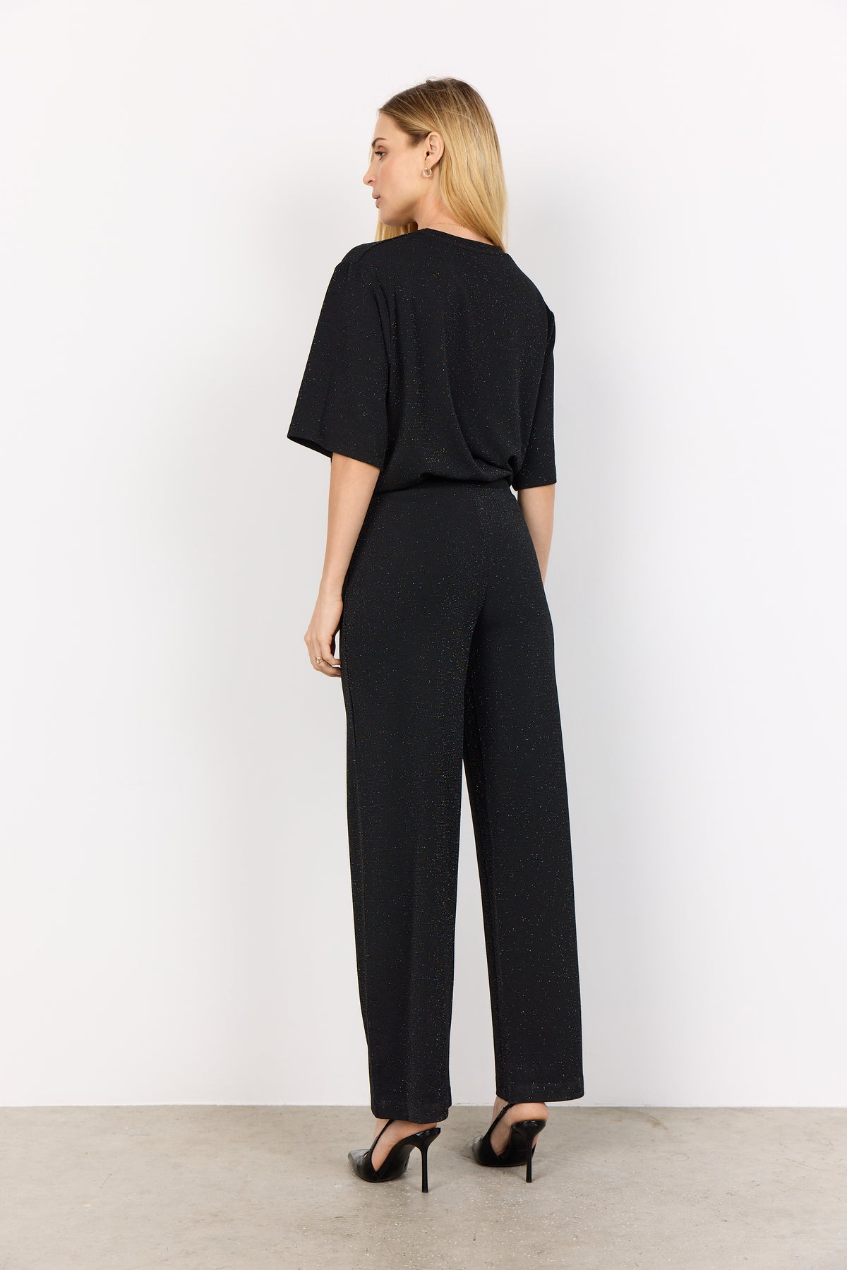 SOYA CONCEPT ANDINE 3 Black Silver Wide Leg Sparkle Pants