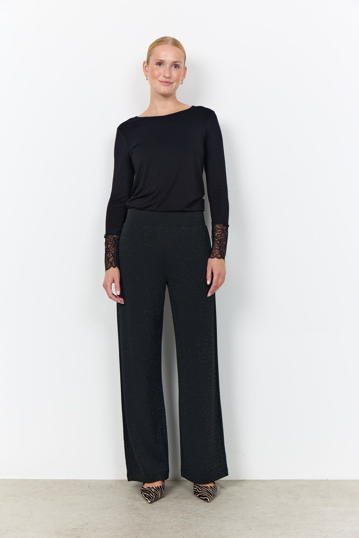 SOYA CONCEPT ANDINE 3 Black Silver Wide Leg Sparkle Pants