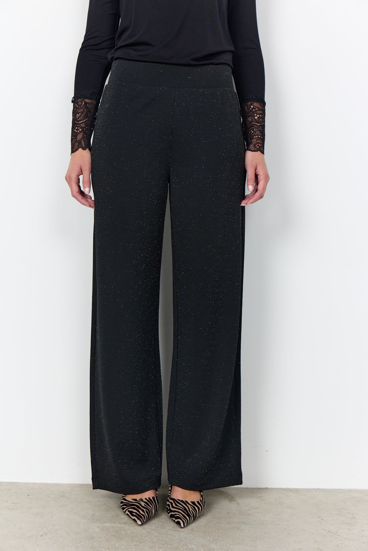 SOYA CONCEPT ANDINE 3 Black Silver Wide Leg Sparkle Pants