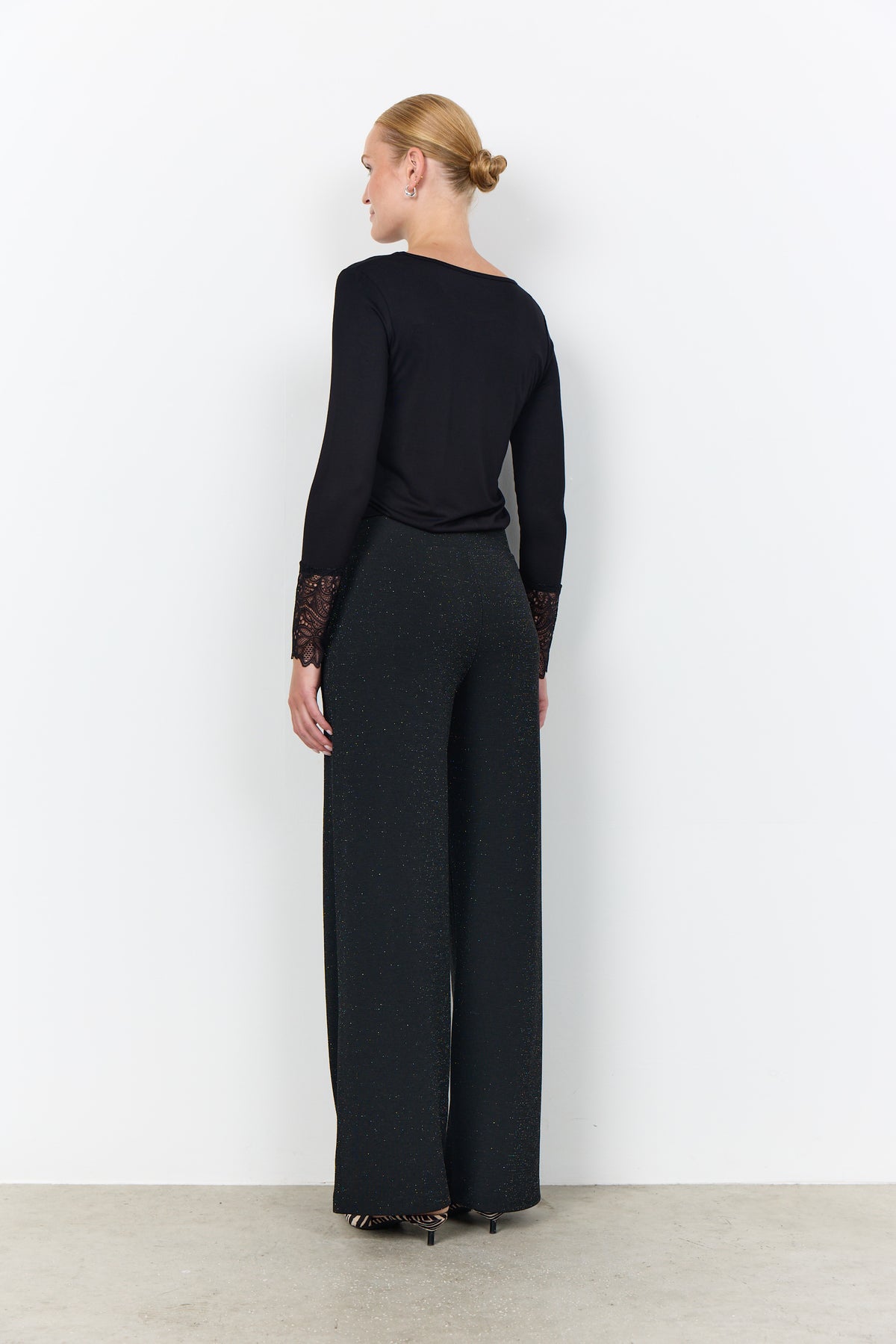 SOYA CONCEPT ANDINE 3 Black Silver Wide Leg Sparkle Pants
