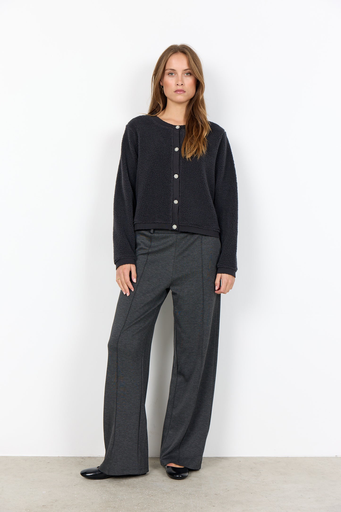 SOYA CONCEPT ONYX Charcoal Grey Rhinestone Button Jacket