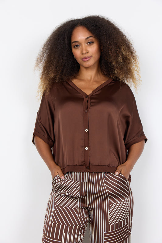 SOYA CONCEPT THILDE Cocoa Brown Satin Blouse
