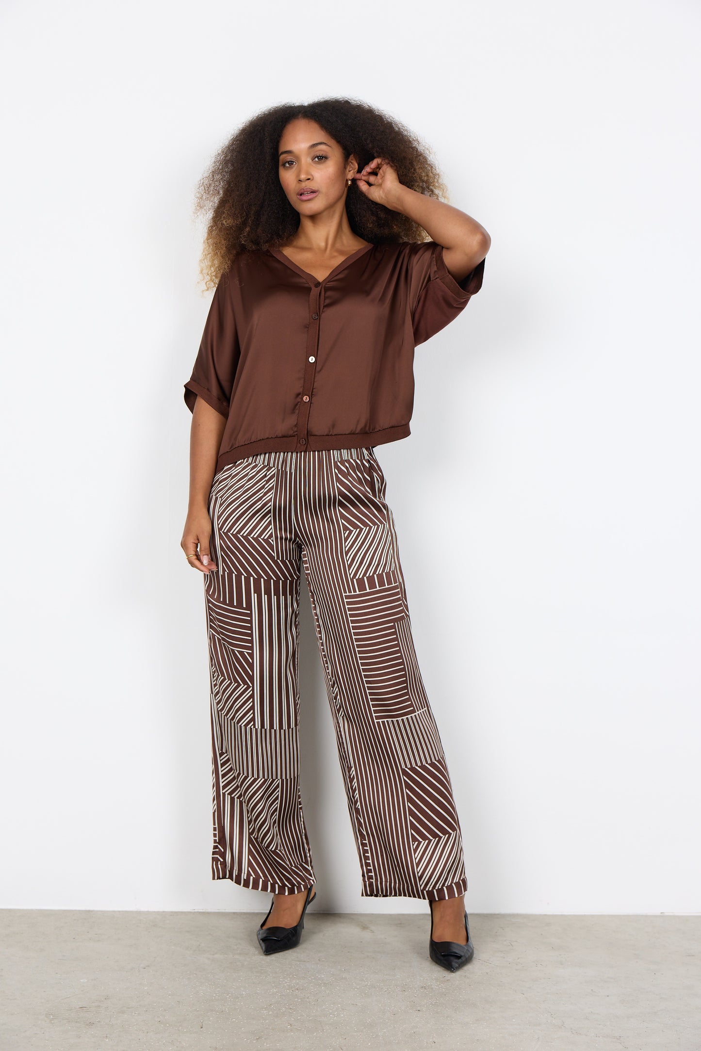 SOYA CONCEPT THILDE Cocoa Brown Satin Blouse