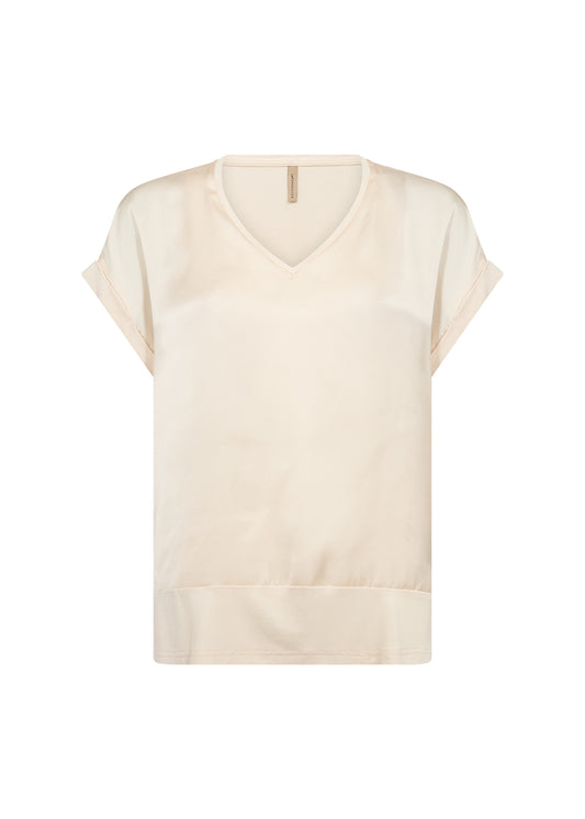 SOYA CONCEPT Thilde Cream Satin V-Neck T-Shirt – Soft ECOVERO™ Viscose Tee