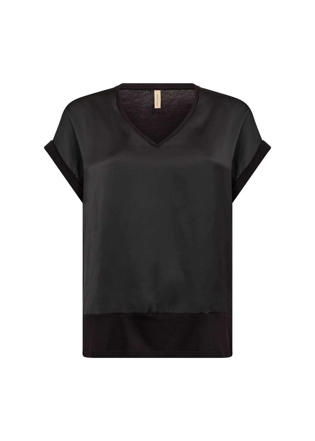SOYA CONCEPT Thilde Black Satin V-Neck T-Shirt – Soft ECOVERO™ Viscose Tee