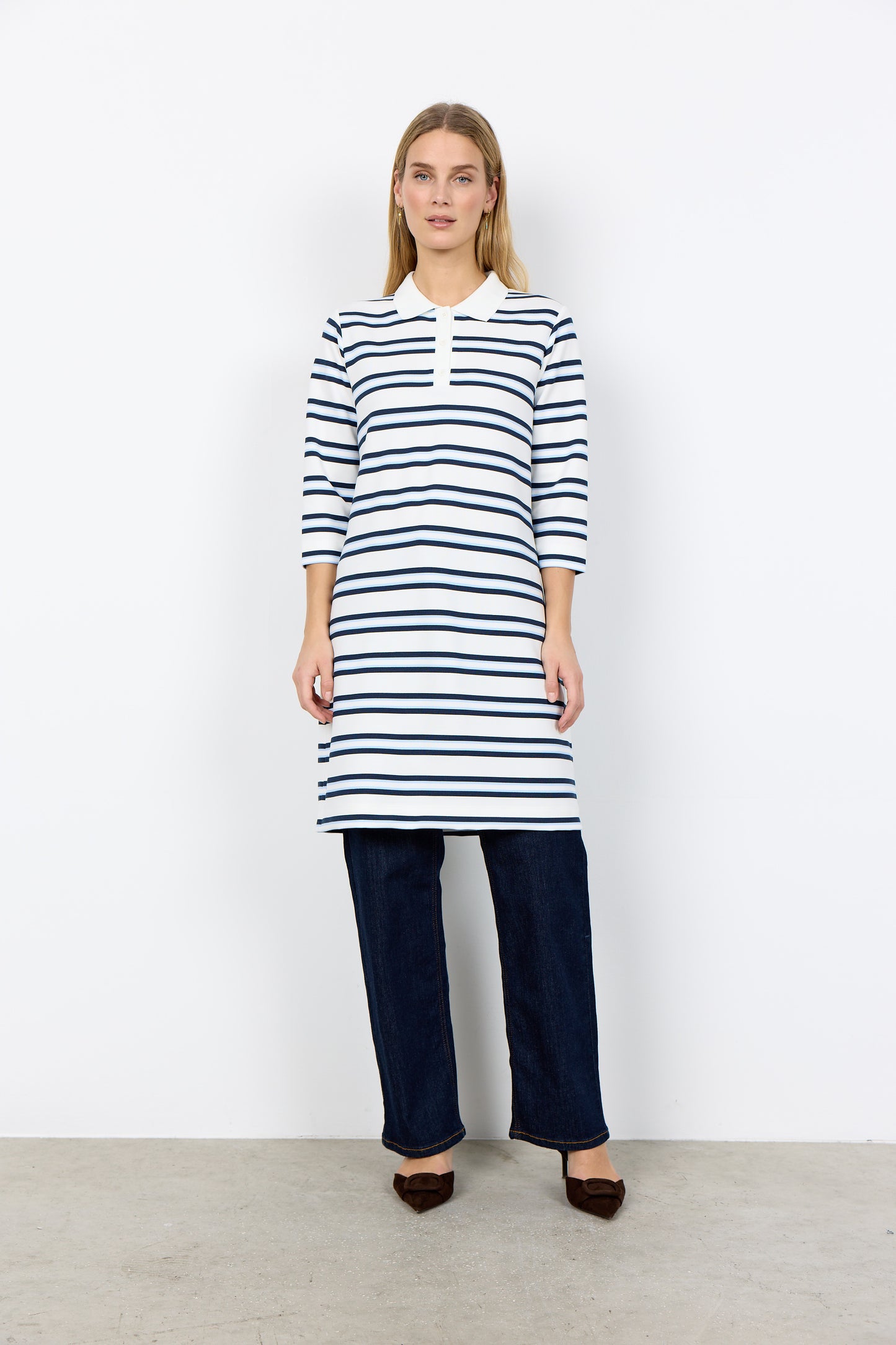 SOYA CONCEPT Brigitte Navy Stripe Polo Dress – Feminine Casual Dress