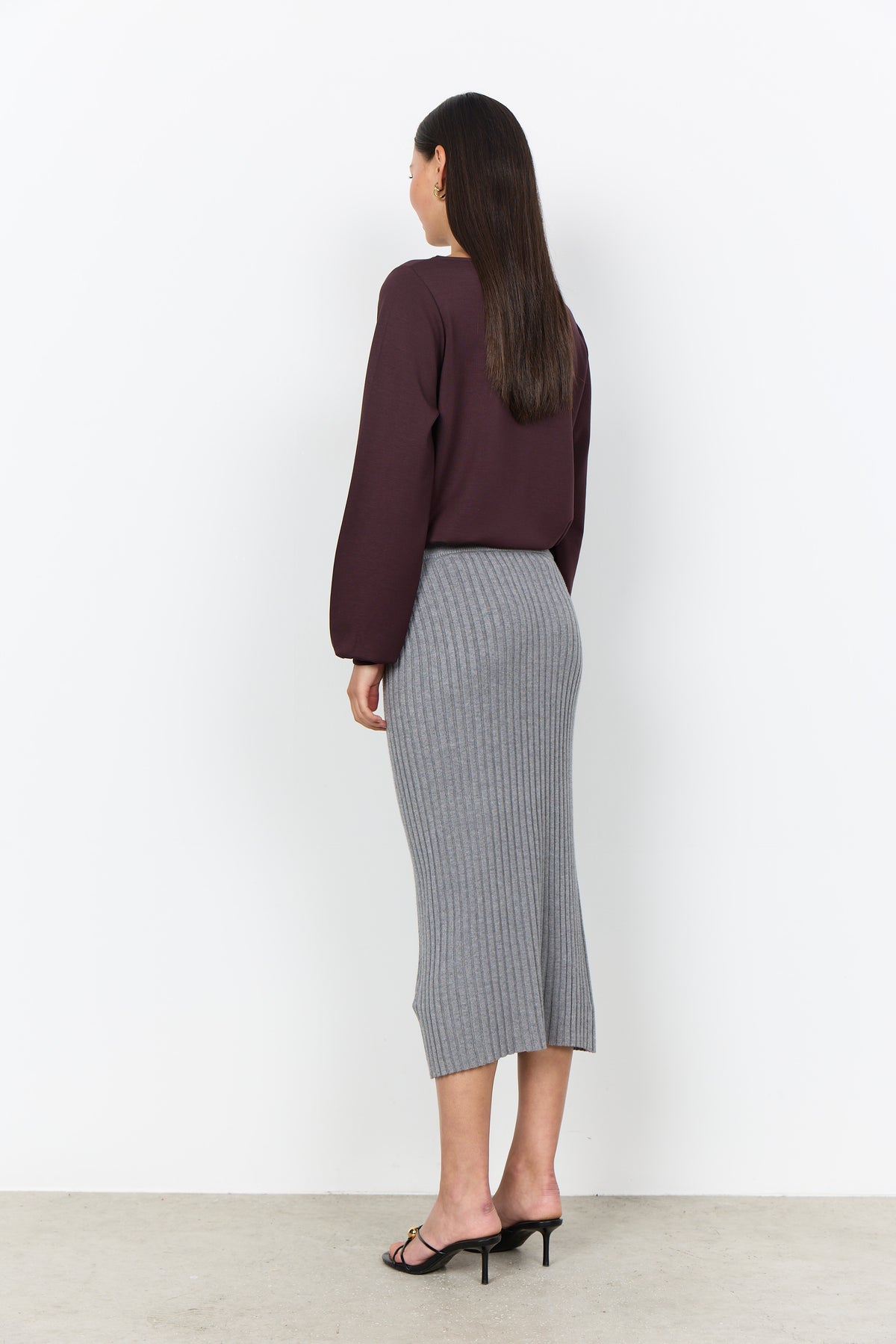 SOYA CONCEPT BANU 333 Chocolate Plum Brown Draped Neck Long Sleeve Sweatshirt