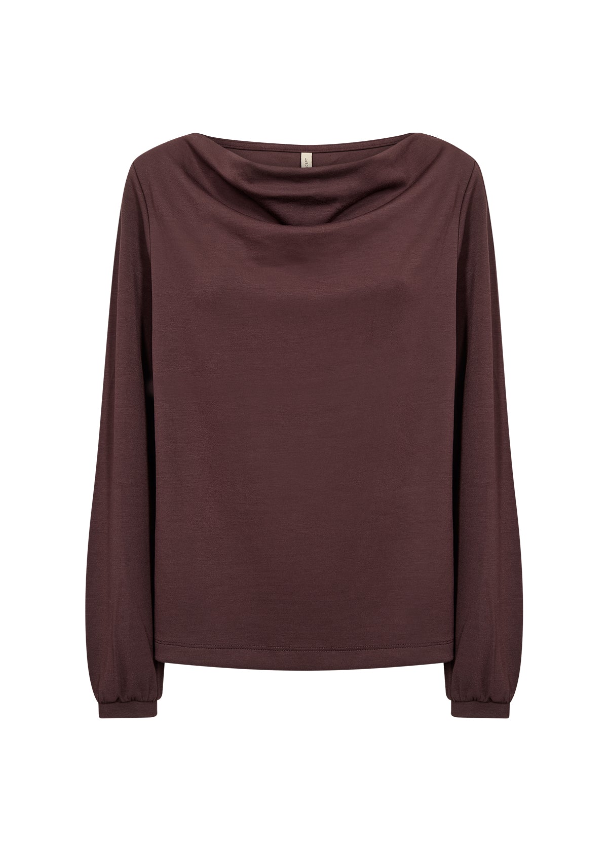 SOYA CONCEPT BANU 333 Chocolate Plum Brown Draped Neck Long Sleeve Sweatshirt