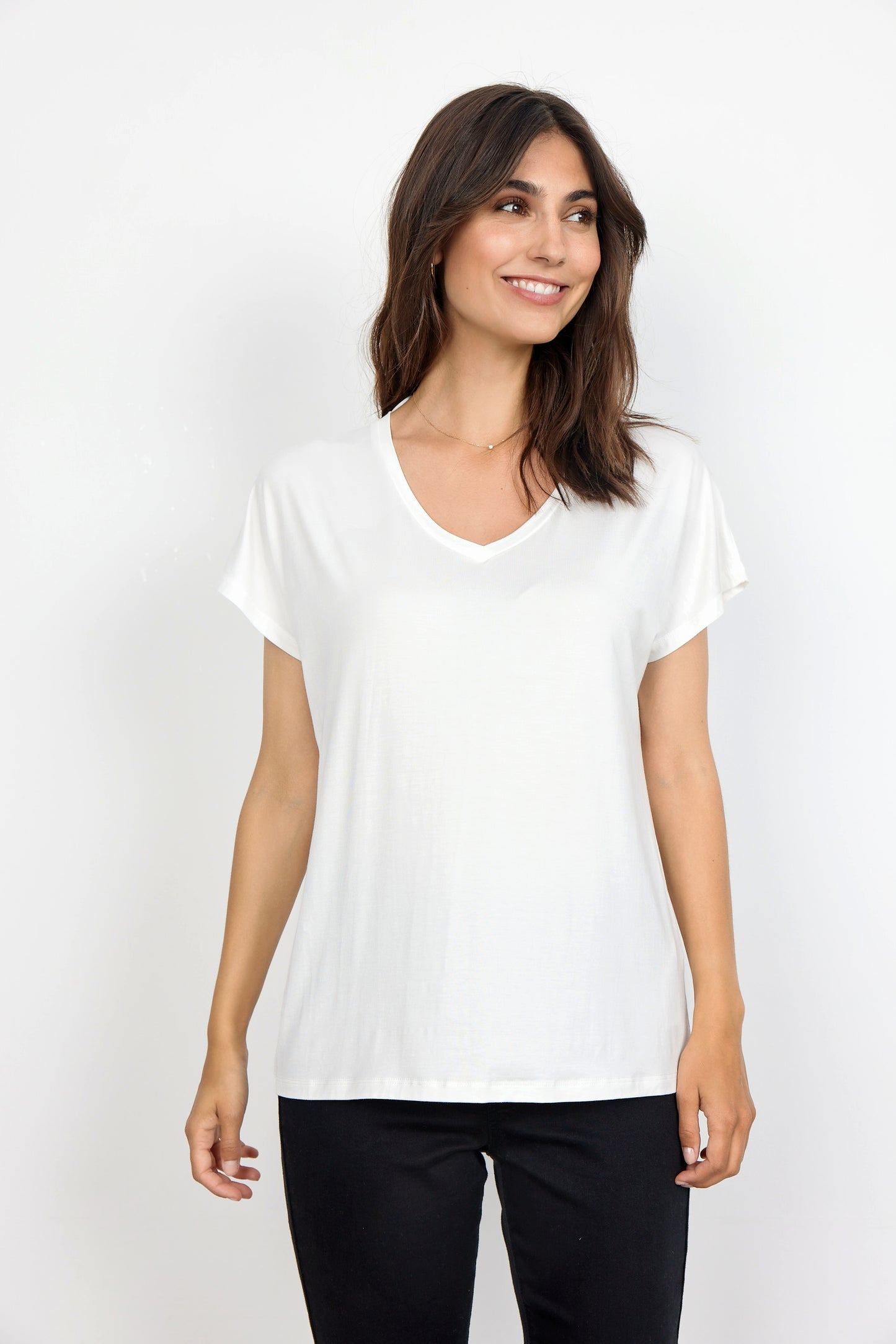 SOYA CONCEPT MARICA 32 Off White V Neck T Shirt