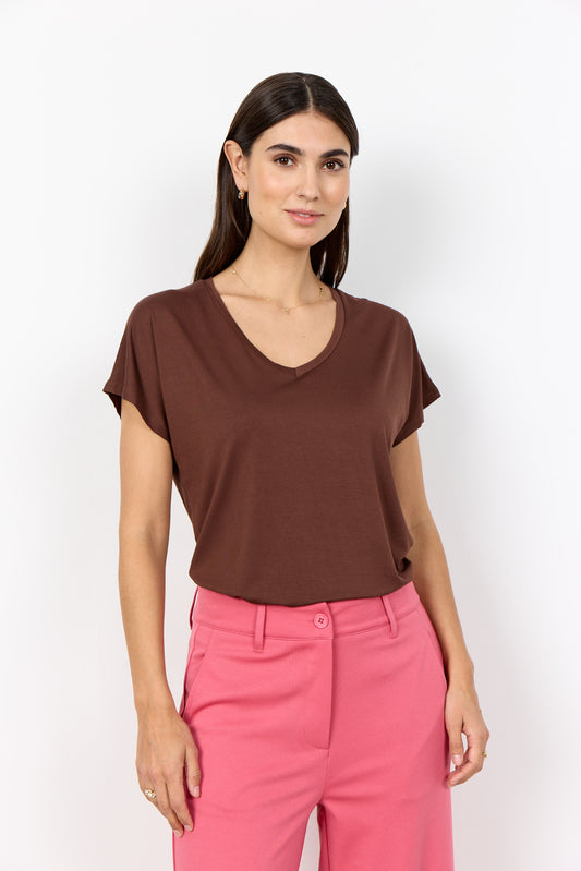 SOYA CONCEPT Marica 32 Cocoa Brown Vneck T-Shirt