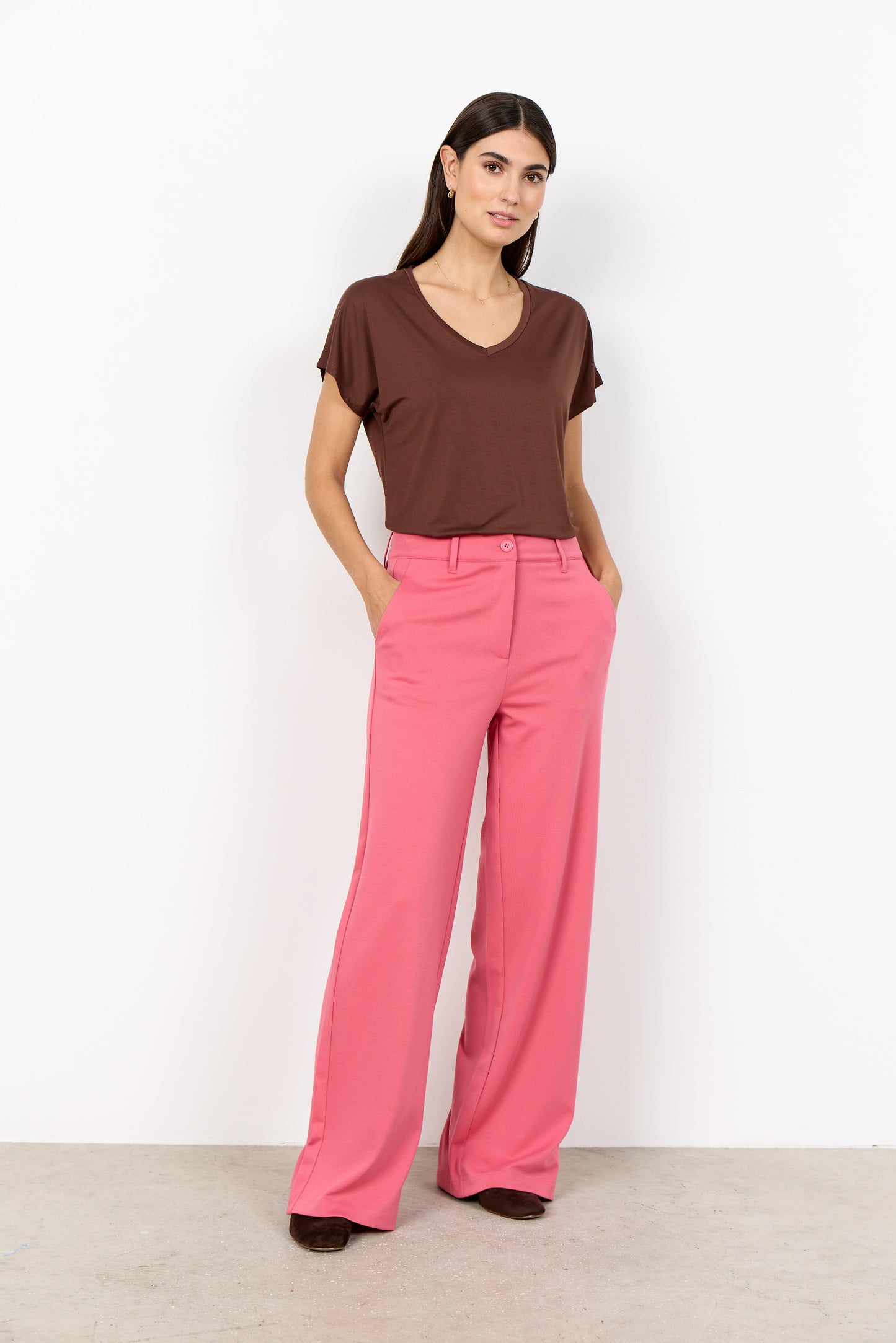 SOYA CONCEPT Marica 32 Cocoa Brown Vneck T-Shirt