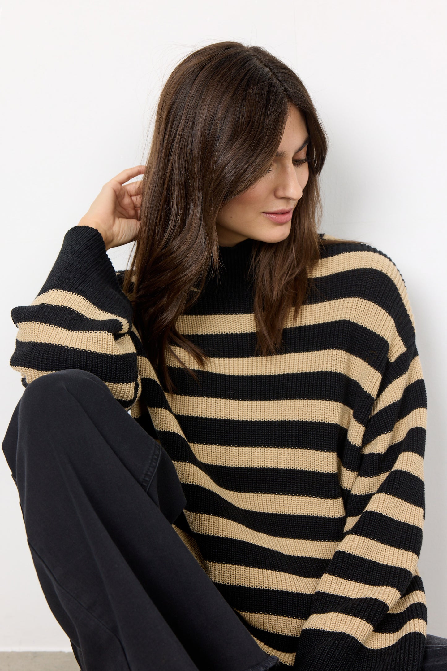 SOYA CONCEPT JULIA 6 Black & Tan Striped Knit