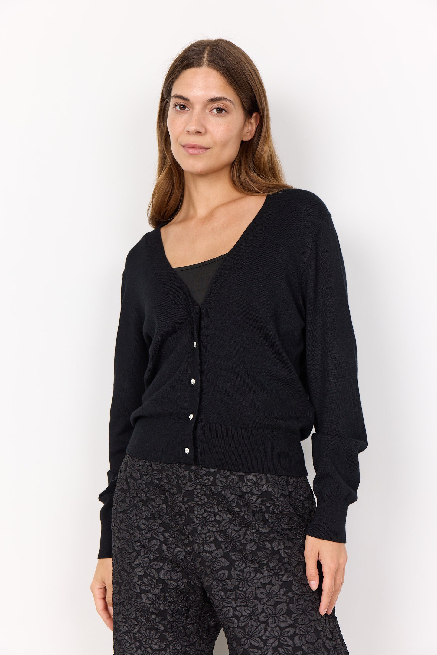 SOYA CONCEPT DOLLIE 746 Black Classic Regular Fit Rhinestone Button Down Cardigan