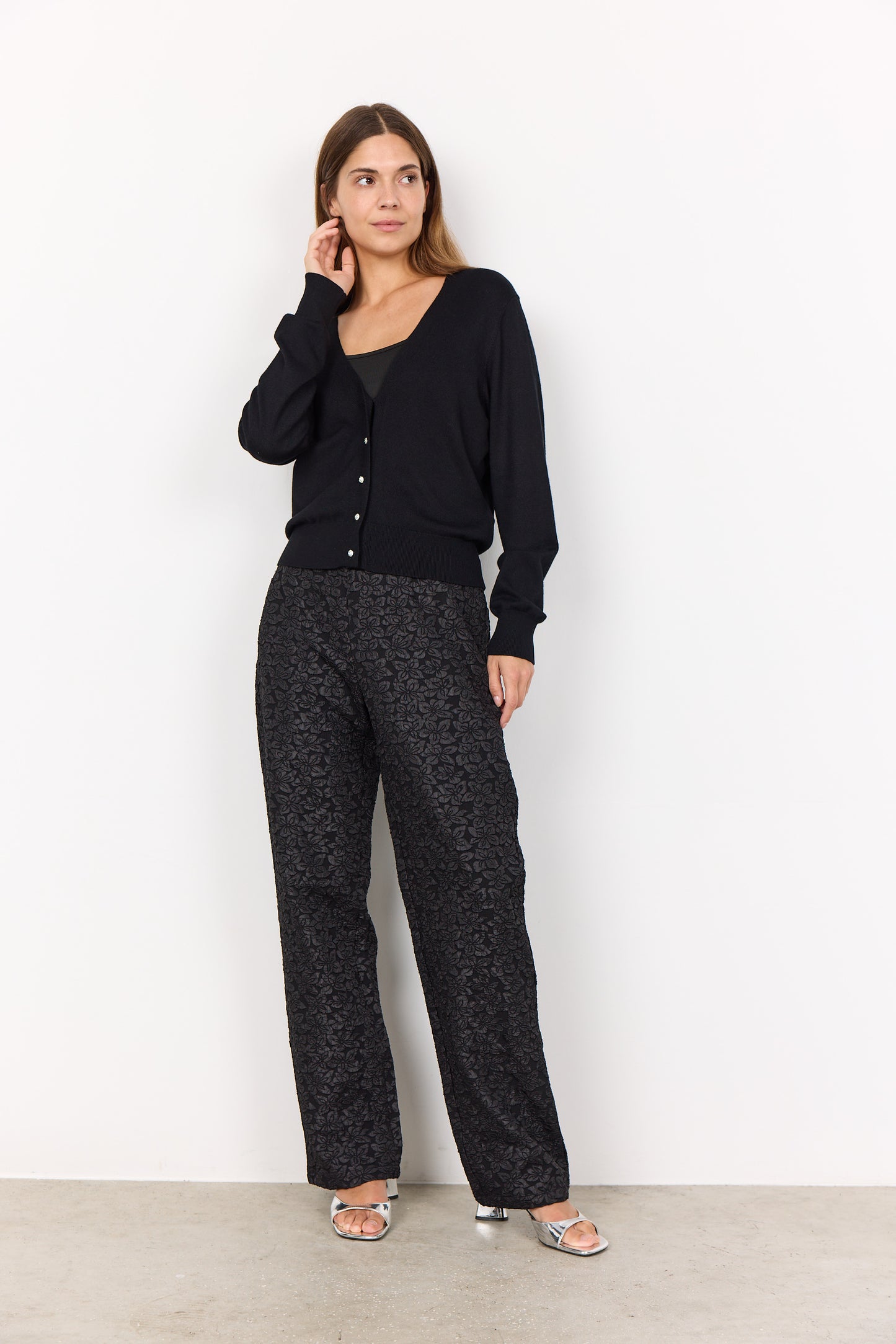 SOYA CONCEPT DOLLIE 746 Black Classic Regular Fit Rhinestone Button Down Cardigan