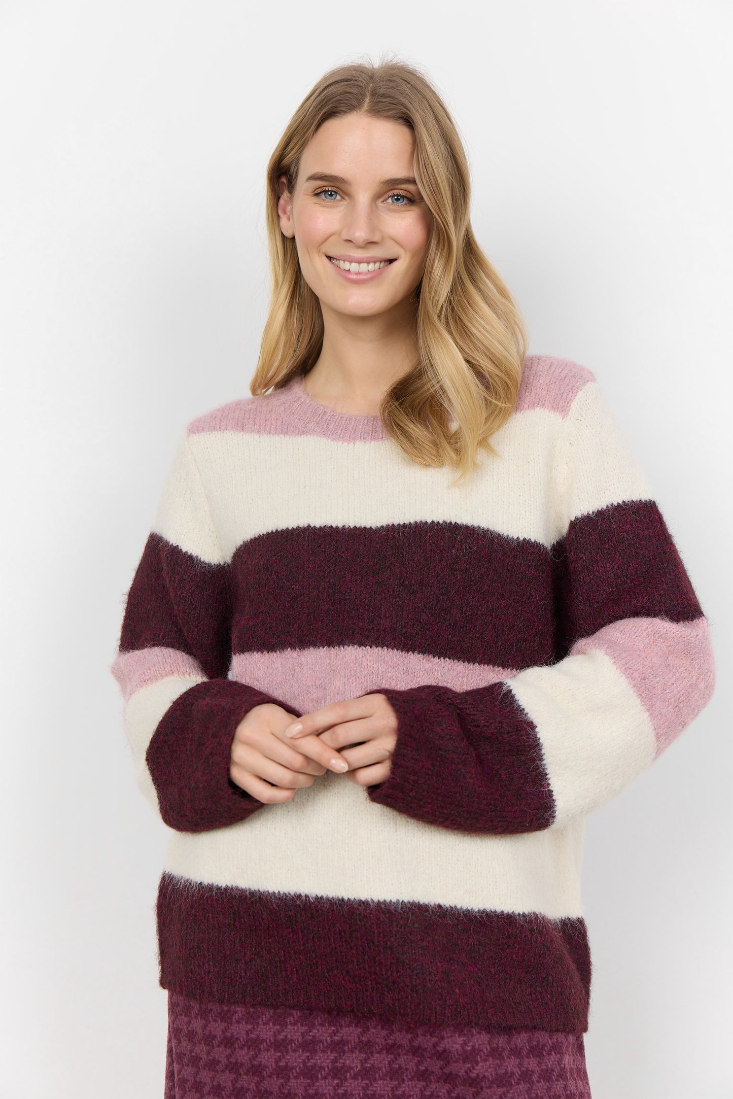 SOYA CONCEPT Ilene 1 Wine Woodrose Cream Striped Knit