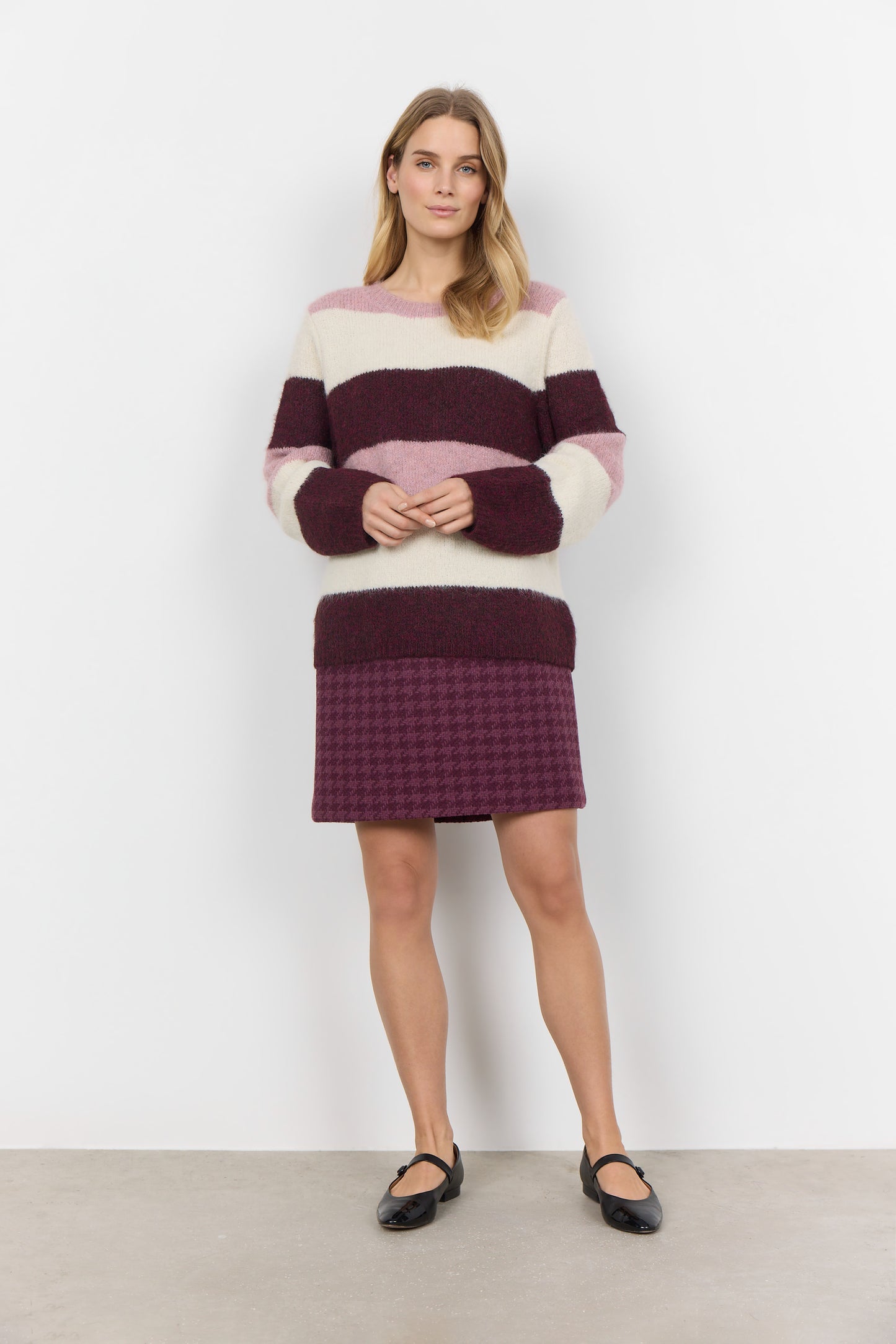 SOYA CONCEPT Ilene 1 Wine Woodrose Cream Striped Knit