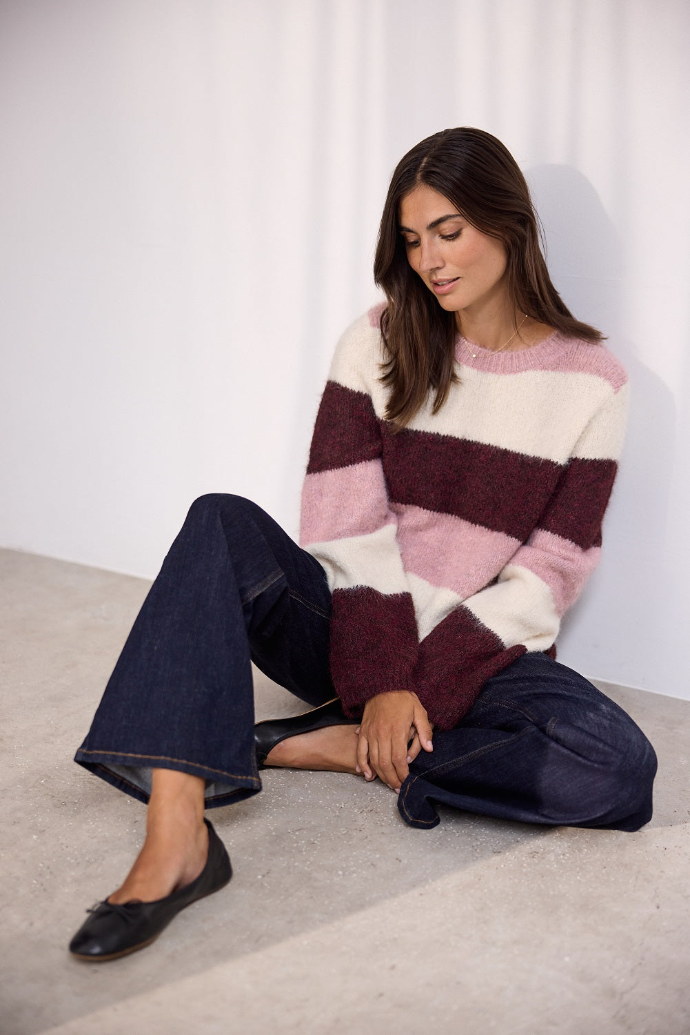 SOYA CONCEPT Ilene 1 Wine Woodrose Cream Striped Knit