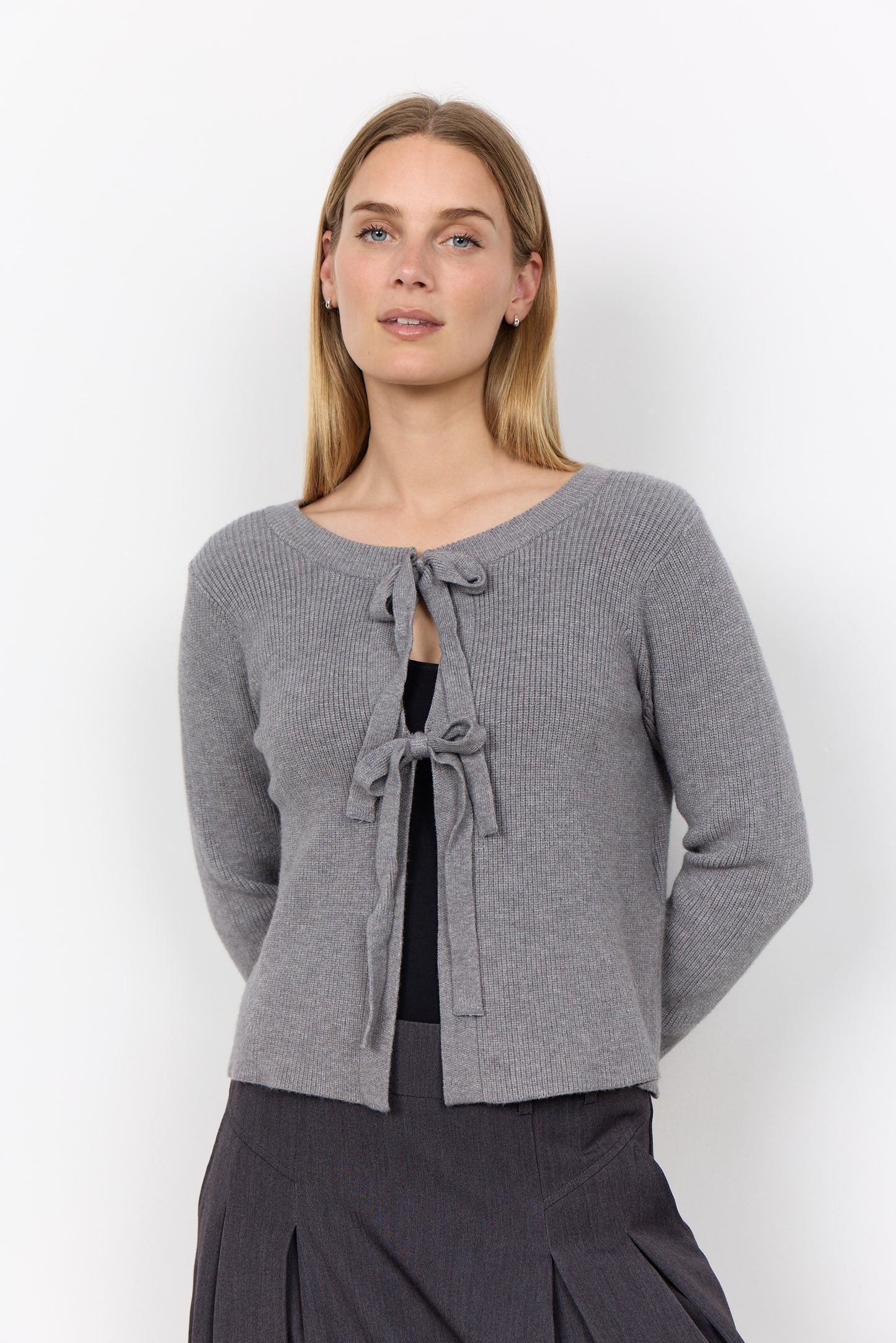SOYA CONCEPT Kanita Grey Bow Tie Cardigan