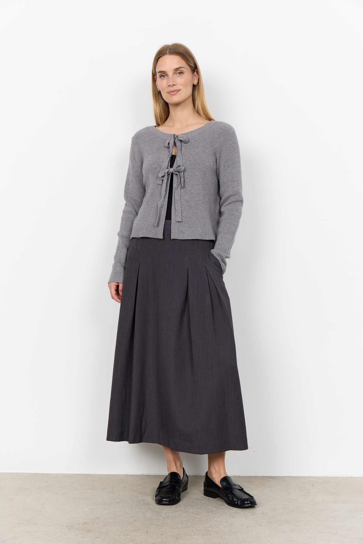 SOYA CONCEPT Kanita Grey Bow Tie Cardigan